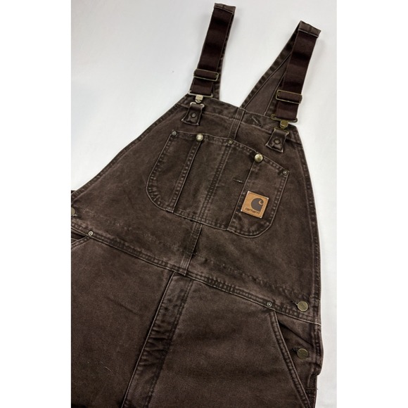 Carhartt Other - Carhartt R27 CHT Choc Brown Insulated Double Knee Leg Zip Bibs. Men's 40x32